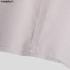 INCERUN Oversized Men Casual Loose Long Sleeve Striped Print Short Shirts Tops