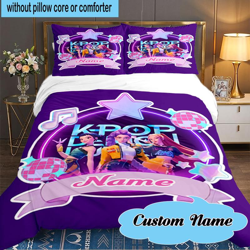 Custom Name 3PCS Music Stars KPop Demon Bedding Set Including 1pc Duvet Cover And 2pcs Pillowcases for Bedroom, Dormitory Gift Home Decor