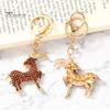 Decorative Backpack Accessory Goat Keychain with Sparkling Rhinestone, Golden Plated Sheep Alloy Rhinestone Keyring, Bling Animal Pendant for Handbag