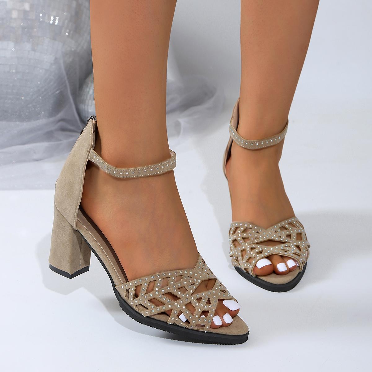 

Мода Новые Босоножки на танкетке Толстый каблук Замша Римская молния сзади Стразы Полые Fishmouth Girl Высокие каблуки 43 светло-желтого