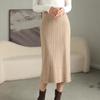 Women's Slim Fit Vertical Stripe Wool Midi Skirt - Versatile Cashmere Knit