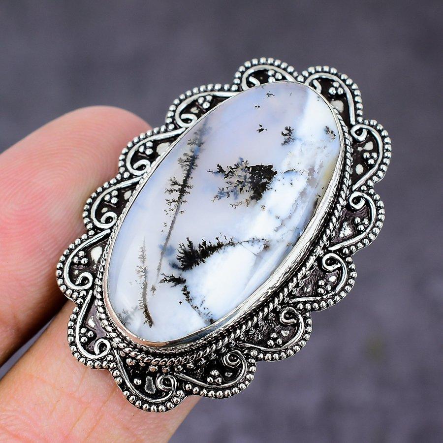 Dendrite Opal Gemstone 925 Sterling Silver Gift Jewelry Ring Size 8