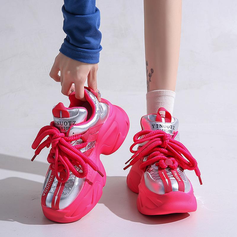 Mix Color Chunky Platform Non-Slip Sneakers Women Fashion Thick Bottom Dad Shoes Woman 2024 Autumn Lace Up Vulcanize Shoes