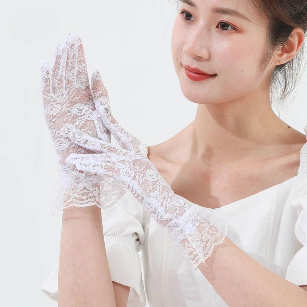 

Female Full Finger Fishnet Lace Mittens Fashion Summer UV Resistant Driving Gloves
