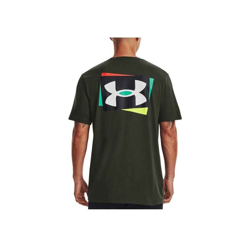 Under Armour Branded Letter Logo Print American Vintage Training Short Sleeve T-Shirt Men Tops Green 1370731-310