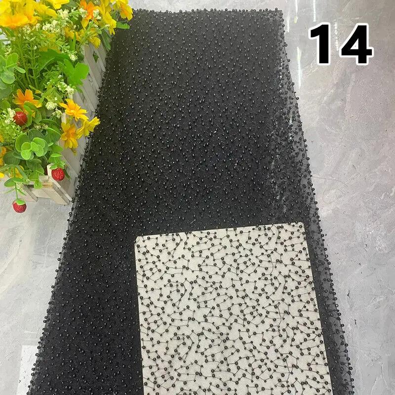 90x125cm Luxury Embroidery Pearl Sequin Loose Bead Fabric DIY Handmade Dress Material High Quality Handmade Pearl Beads Mesh