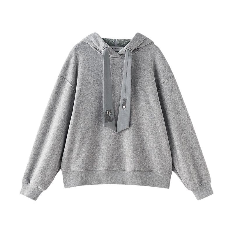 Chuyu Women's Embroidered Cat Hooded Fleece Sweatshirt