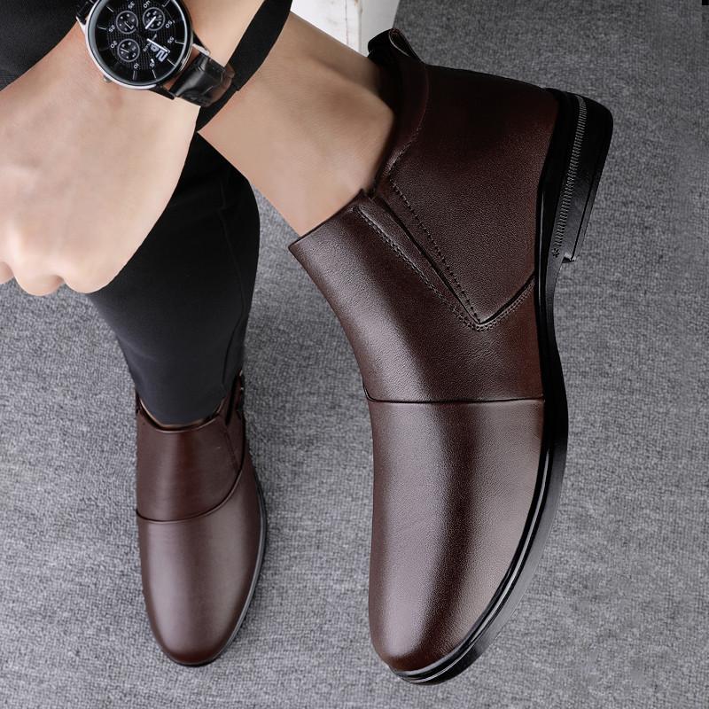 

Модные осенне-зимние мужские кожаные ботинки в британском стиле с высоким верхом и бархатом, повседневная обувь для мужчин, для работы и отдыха, большой размер 46 46