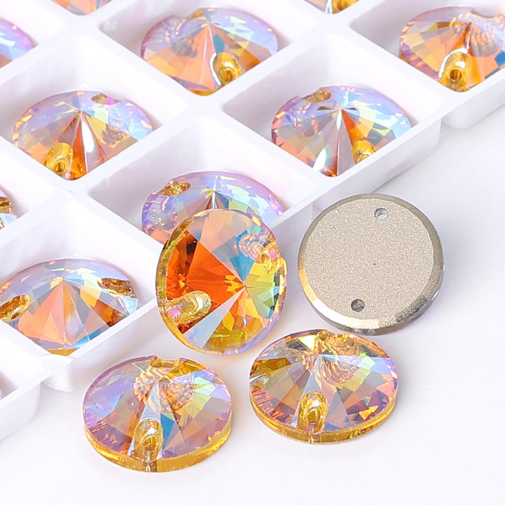 High Quality Rivoli 80+ Colors Rhinestones Crystal AB Sew-on Glass Gems Clothing Flatback Sewing Stones Women Bling Bling Shine
