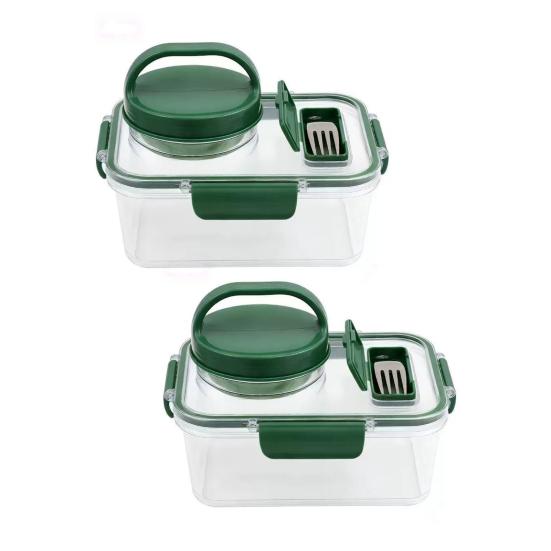 1/2Pcs Salad Jar Built-In Series Meal Prep Container with Dressing Cup Fork Leakproof Airtight Food Storage Box Picnic Portable Freshness
