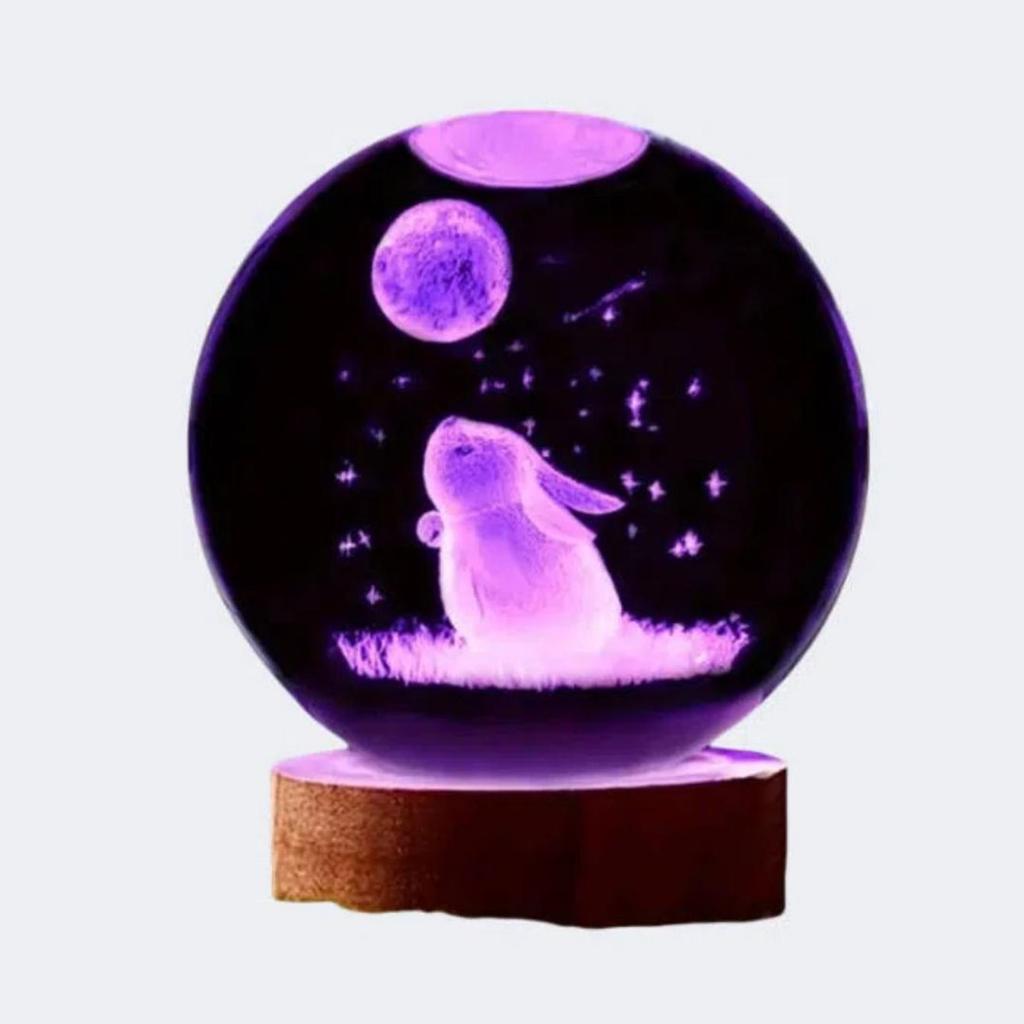1pc 3D Carved Rabbit Moon Crystal Ball Decoration Various Colors of Nightlights Gifts for Mom Gifts for Her/Him Gifts for Gi