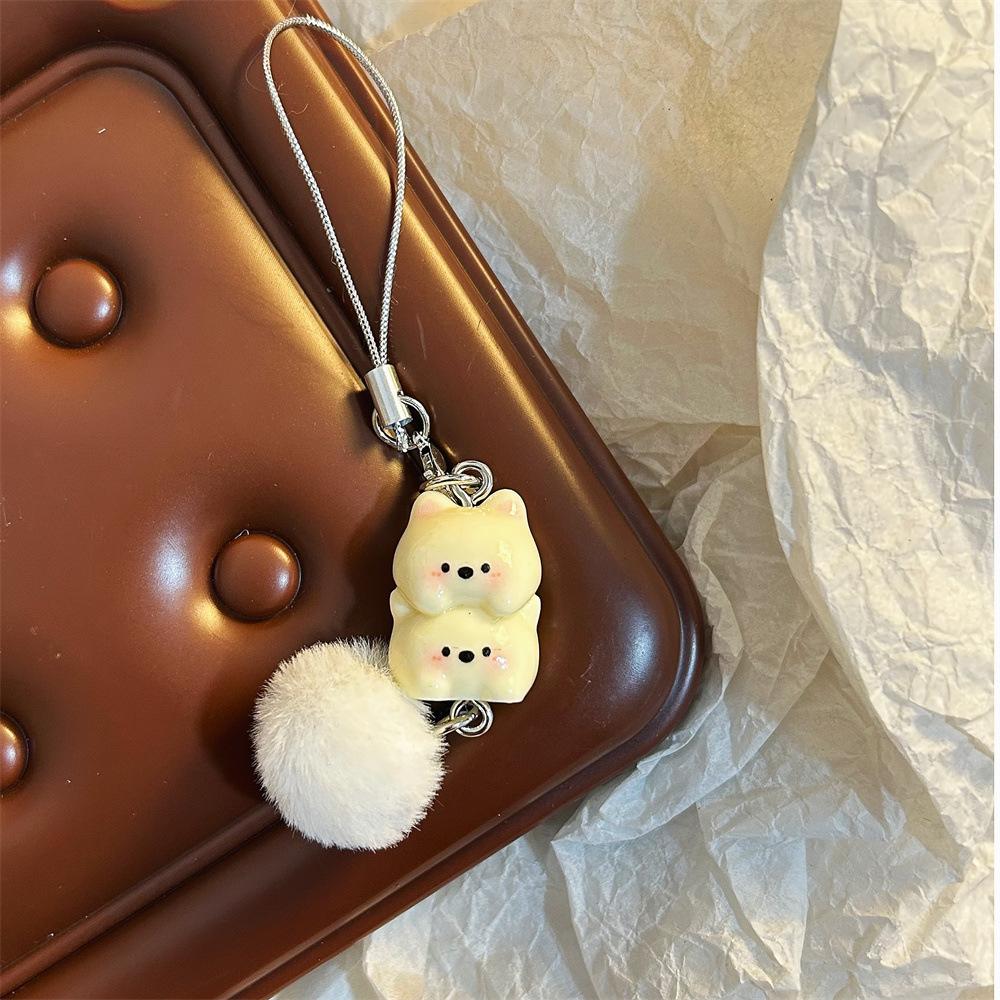 

New Design 1 Piece Cute Anime Dog Plush Ball Mobile Phone Charms Lovely Animal Keychains Lanyard Bag Decorations Strap
