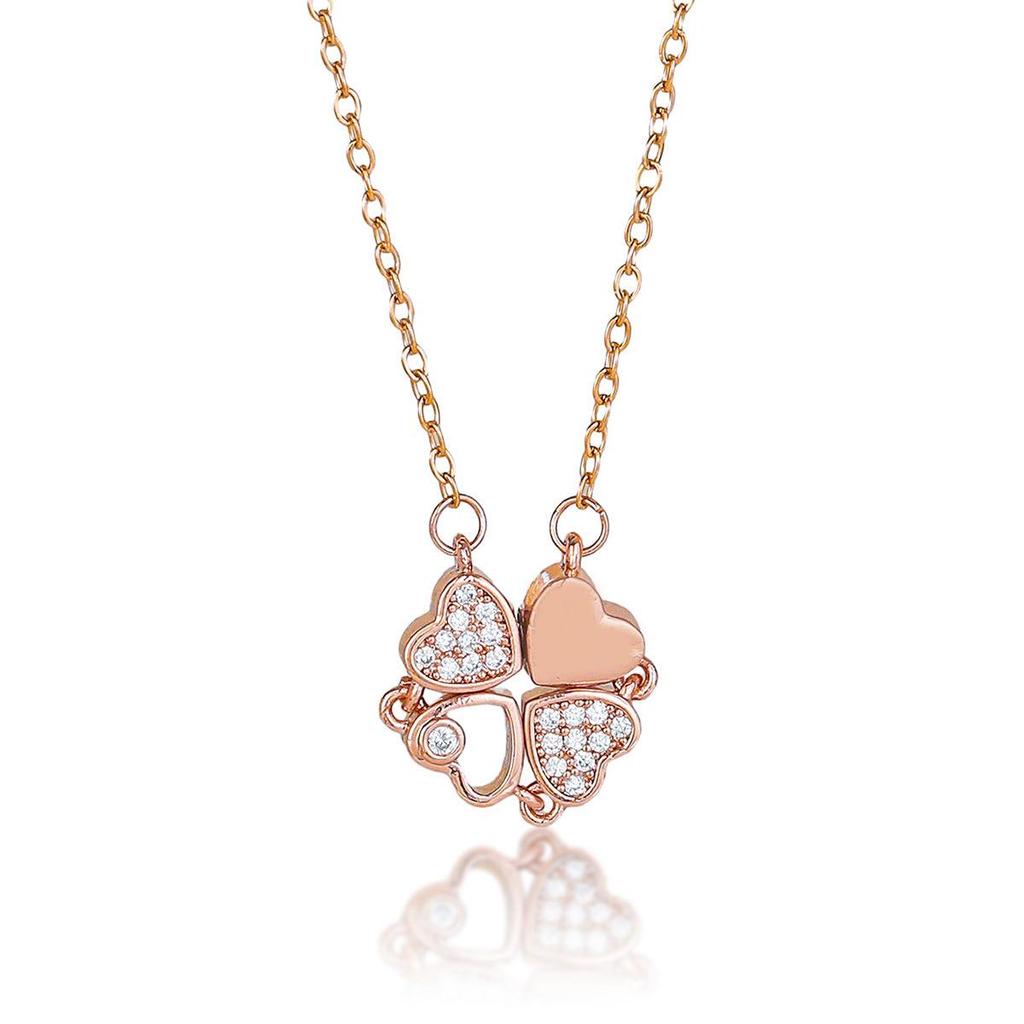 Double Layer Four-Leaf Clover Titanium Steel Necklace: Japanese & Korean Women's Heart Clavicle Chain
