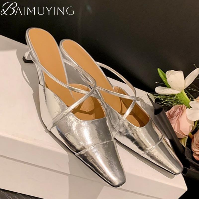 Luxury Slippers High Heels Sandals Women Shoes Pointed Toe Mules Summer 2025 Trend Dress Party Sexy Woman New Pumps Sandalias