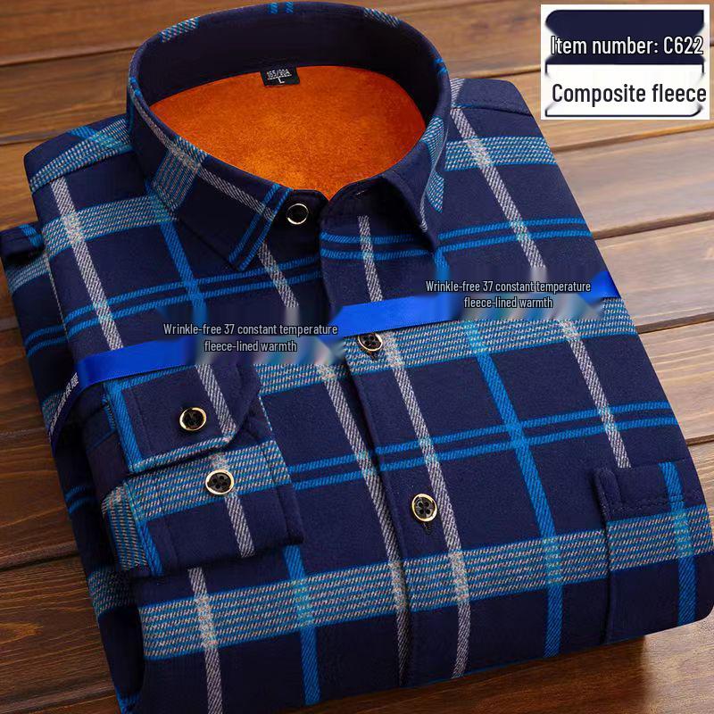 Men's Retro Plaid Fleece-lined Winter Shirt - Thick, Warm, Long-sleeved Casual Top for Middle-aged and Elderly