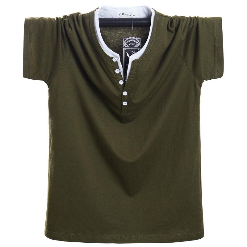

7XL 8XL Plus Size T-shirt Men Summer Short Sleeve Tshirt Cotton Casual Solid Color Button Tops Tees for Fat Male Big Size 8XL зелений