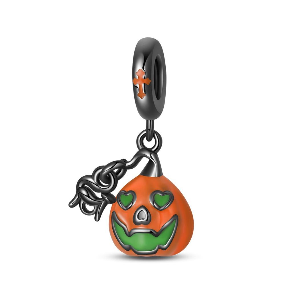 S925 Silver Halloween DIY Jewelry Kit Pumpkin Skull Bat Charm Pendant Beads Bracelet Making Craft Accessories