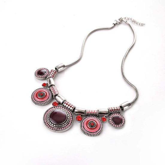 Limeimei Ethnische Damen-Halskette mit Strass-Intarsien, runder Emaille-Anhänger, Statement-Lätzchen-Halskette, Geschenk