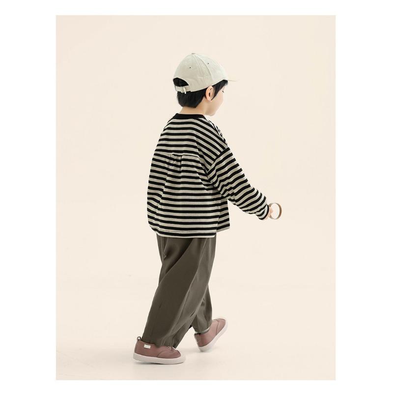 Boys Kids Crew Neck Long Sleeve Striped Casual T Shirt Spring Autumn Top