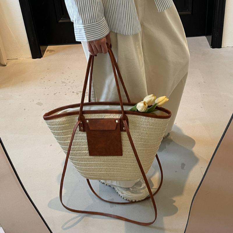 Large Capacity Woven Bag - Beach Vacation Beachside Shoulder Bag - Commuting Tote Bag