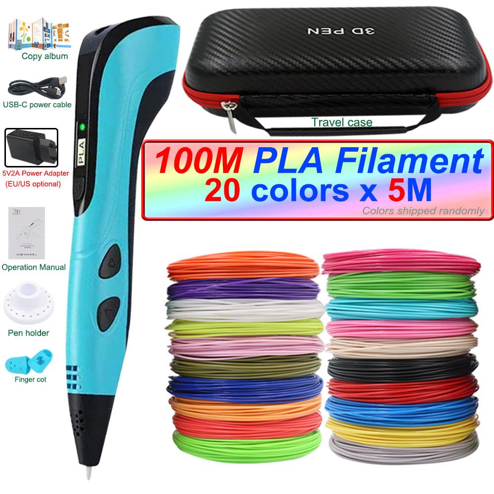 Nowy długopis 3D Długopis 3D dla dzieci z zasilaczem 200M Filamentu PLA Etui podróżne Prezent urodzinowy na Boże Narodzenie dla dzieci