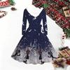Women Halloween Skeleton Print Midi Dress, Long Sleeve V‑Neck Furry Trim A‑Line Party Dress, Christmas Limited Edition