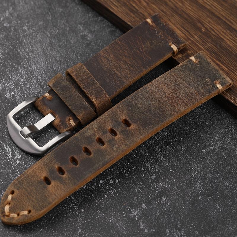 Cinturino per orologio in pelle di vacchetta di primo strato fatto a mano 20 22 23 24 26MM Marrone Cinturino in pelle imbottito Per PAM111 441 Bracciale morbido da uomo