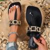 Fashion Fashionable Metal Flat Heel Sandals Women's Outdoor Summer Shoes Large Size Letter Combination British Style PVC Material