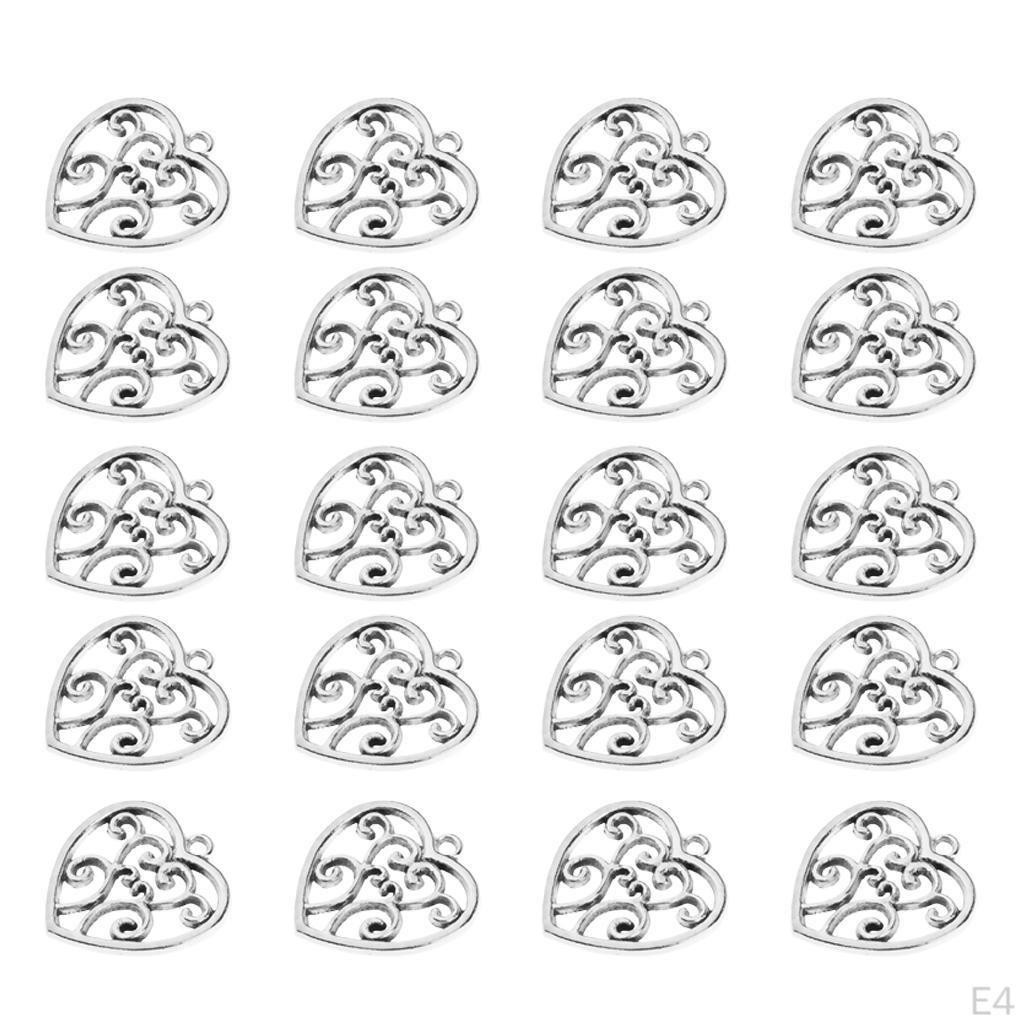20 Pcs Large Filigree Hollow Out Heart Pendants DIY Craft