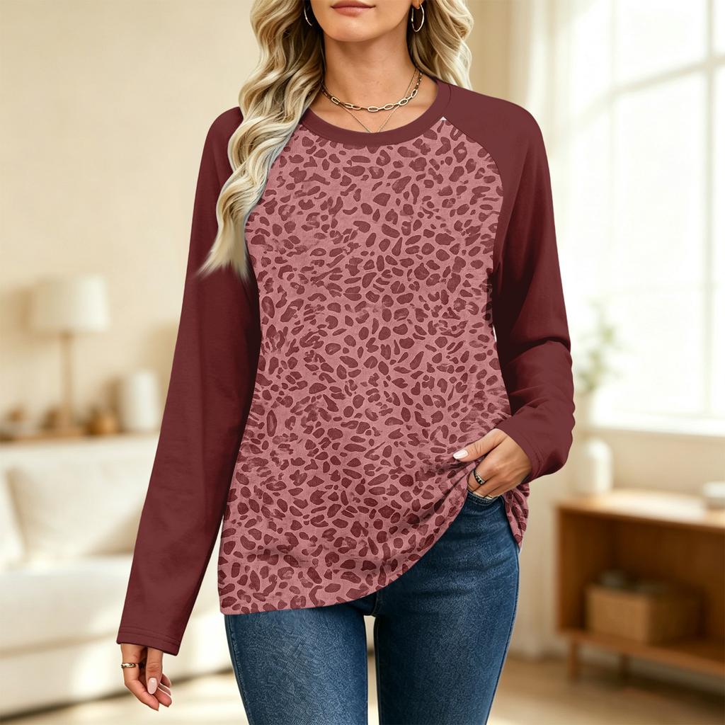 Women's Printed Colorblock Raglan Sleeve Neck Long Sleeve Sweatshirt