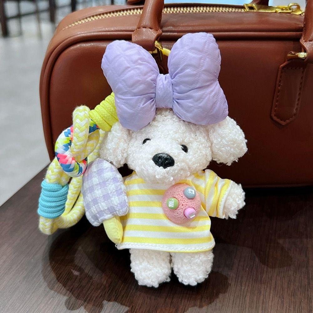 Cute Cartoon Cartoon Dopamine Dog Keychain Striped Top Car Key Ring New Bag Charm  Small Gifts
