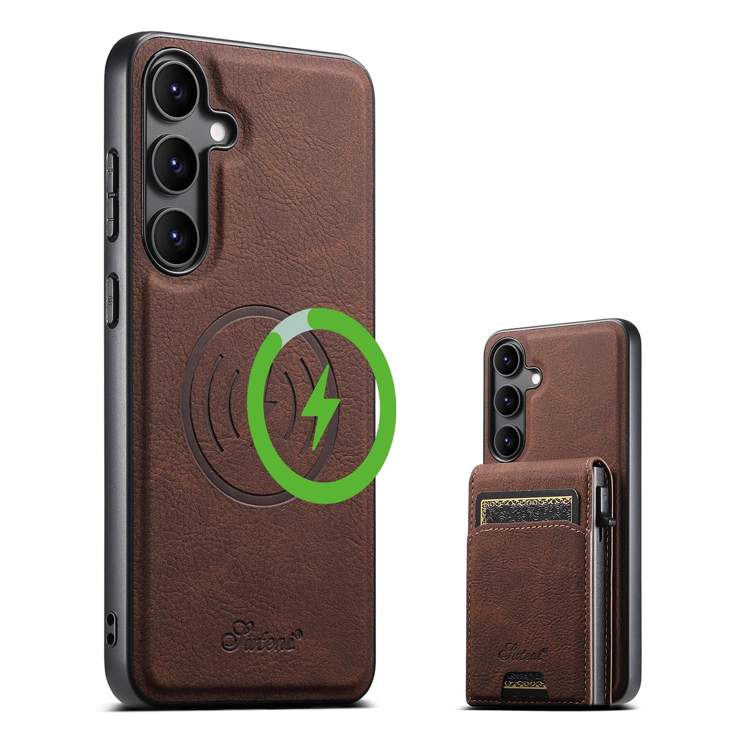 

Для Samsung Galaxy S25 Магнітний чохол Тримач для карток Підставка Шкіряна задня кришка з текстурою лічі Brown