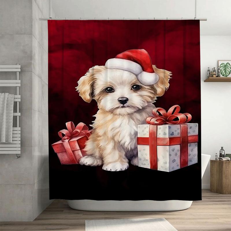 

Tuniu Charming Shiba Inu Puppy Christmas Bathroom Shower Curtain Festive Holiday Decor Cute Dog Lover Gift Adorable Pet Portrait W60H190(CM)-1 Pcs