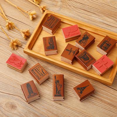 Creative Stationery, Vintage Wooden Seal Stamp, European Travel Journal Diary Photo Album Decorative Seal Stamp Series of 9