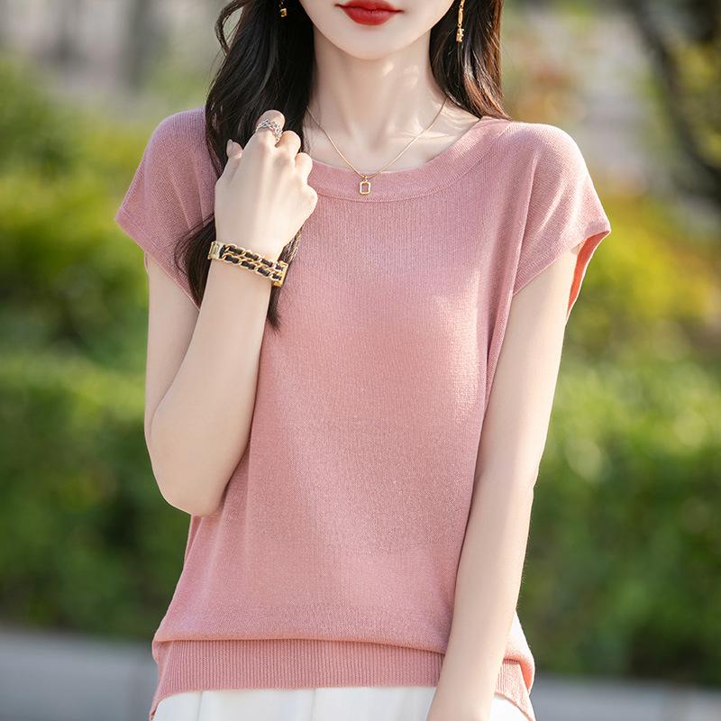 Women's V-Neck Lyocell Linen Knit T-Shirt - Spring/Summer 2026