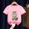 Cute Cartoon Cat Print Kids Round Neck Short Sleeved Summer Fashion T-shirt 100% Casual Versatile Summer Girl Boy Tshirt