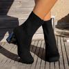 Large size high heels thin boots children autumn and winter new small square head medium tube thick heel elastic cloth socks boots women