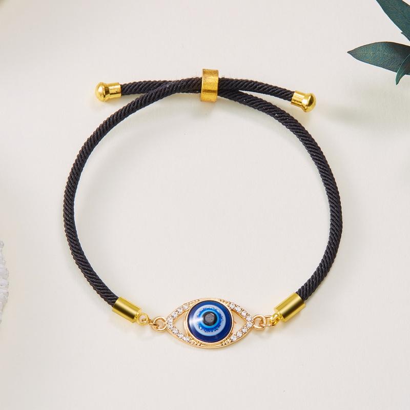 Bohemian Evil Eye Bracelet for Women Trendy Rhinestone Blue Eye Motif Black Drawstring Bracelet Gilrs Party Jewelry Gift