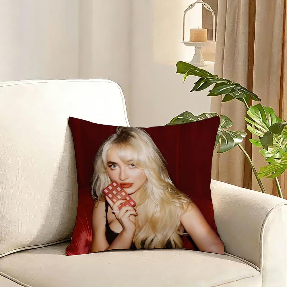 Singer Sabrina CarpenterS Cushion Cover Reversible Plush Pillow Cover Soft Fluffy Home Decor for Sofa Bedroom