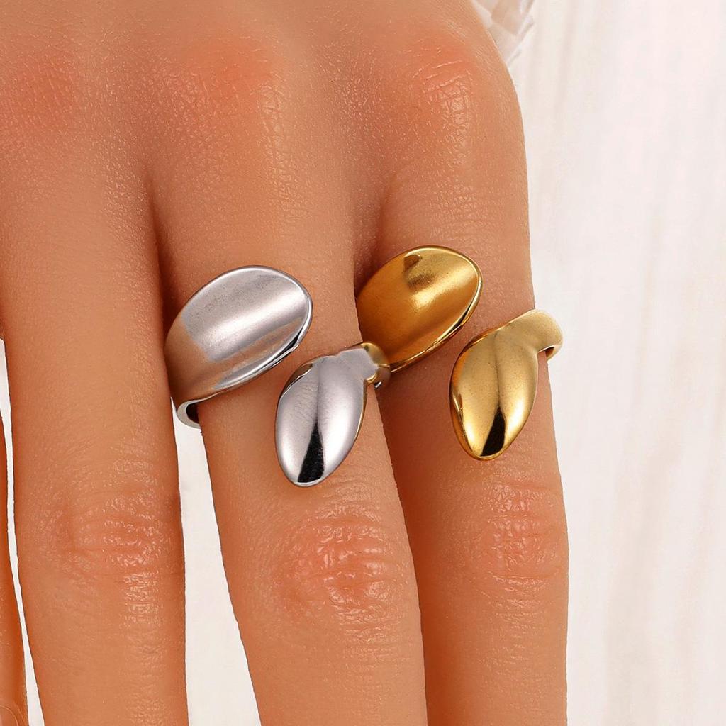 Elegant Stainless Steel Leaf Open Ring - Fashion Jewelry Gift for Friends