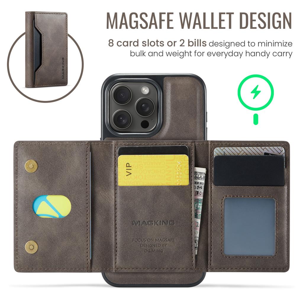 MAGKING K2 Series For iPhone 16 Pro Max Case Compatible with MagSafe PC+TPU+PU Leather RFID Blocking Phone Cover with Wallet
