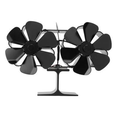 Double Heads Fireplace Fan 6 Blades Thermal Power Black Stove Fan High Temperature Proof