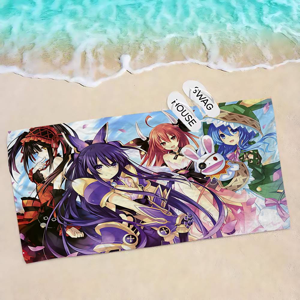 Date A Live Cartoon Microfiber Blanket Quick Drying Beach Towels Oversized Printing Super Absorbent Pool Towel Blanket
