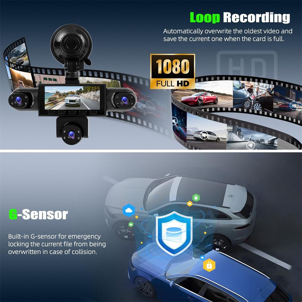 5 Channel WIFI Dash Cam Front & Rear Inside Left Right, 3.16'' 1080P Dash Camera