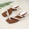 Fashion Sexy Silver Glitter Narrow Band Clip Toe Slippers Women 2025 Summer Square Toe Strange Heel Slip On Sandals Fashion Beach Shoes
