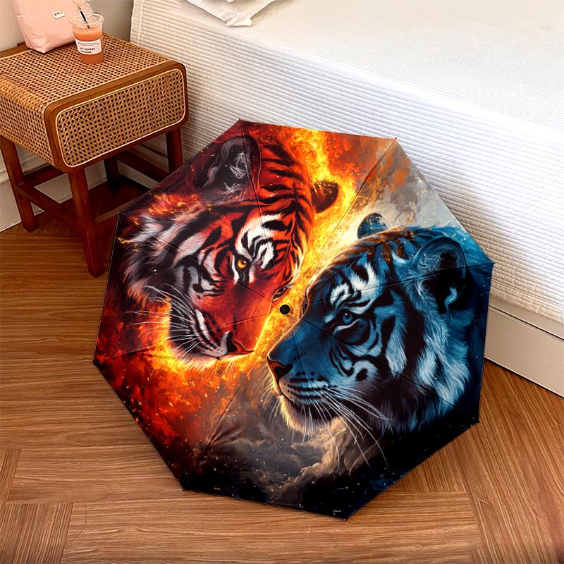 1 PC Automatic Folding Umbrella - Yin Yang Tigers Pattern, Portable & Foldable Design with 8 Ribs, Christmas Birthday Gifts