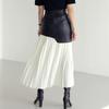Casual Patchwork Pu Skirt For Women High Waist Midi Folds Pleated Skirts Female Spring Fashion Clothing Chic and Elegant Lady