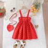 Dress For Girls 1-8Y Birthday Korean Style Fashion Lace Trim Heart Pattern Dress with Matching Bag
