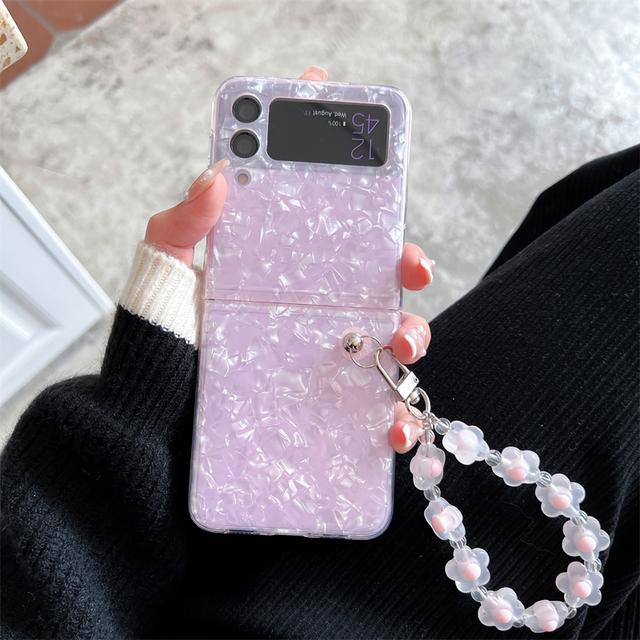 

Милый мечтательный чехол для телефона с рисунком ракушки для Samsung Galaxy Z Flip 3 5g, глянцевый мягкий чехол с 3d цветком, портативный браслет For Samsung Z Flip розовый