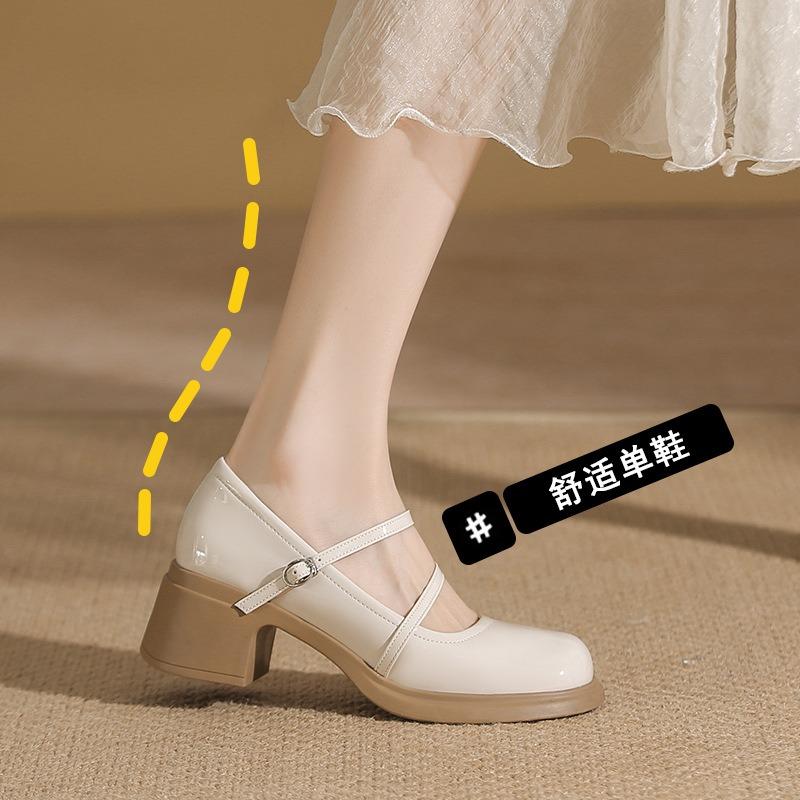 New spring and summer high heels women's shallow mouth simple retro classic Mary Jane thick high heels women's single shoes